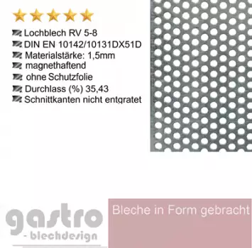 Lochblech Rv 5-8 Stahl verzinkt 1,5mm Lochgitter